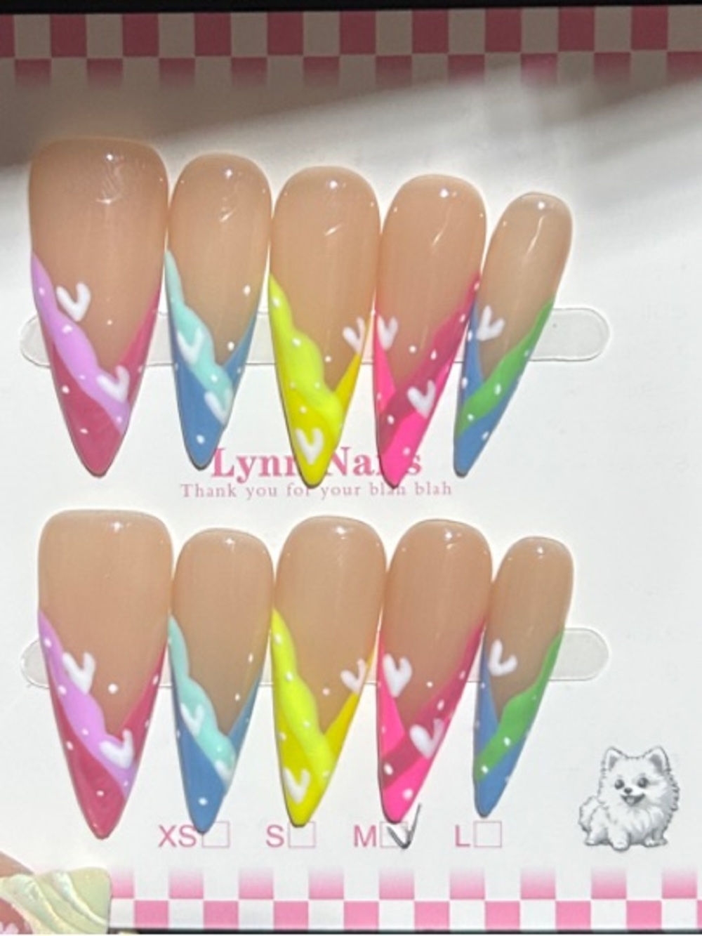 Neutral Stiletto Press-On Nails with Rainbow V Chevron Tips